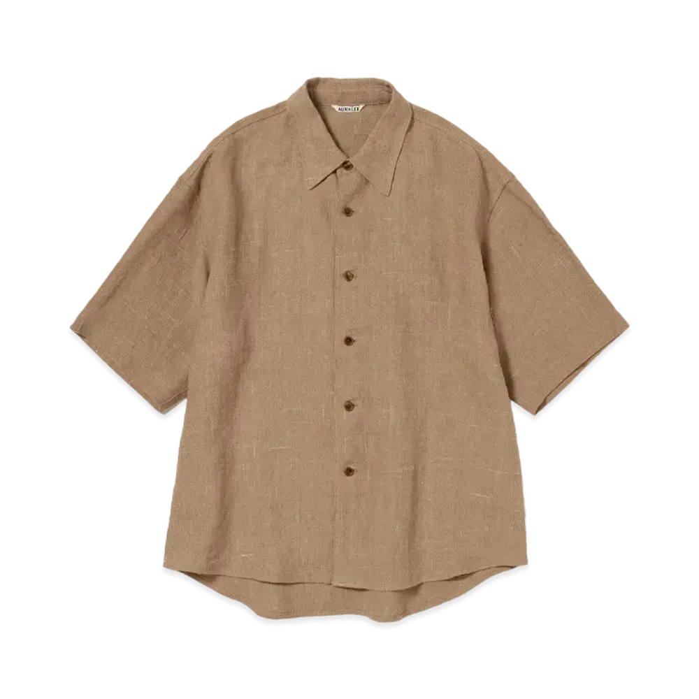 AURALEE Linen Silk Tweed Half Sleeved Shirt "Brown"