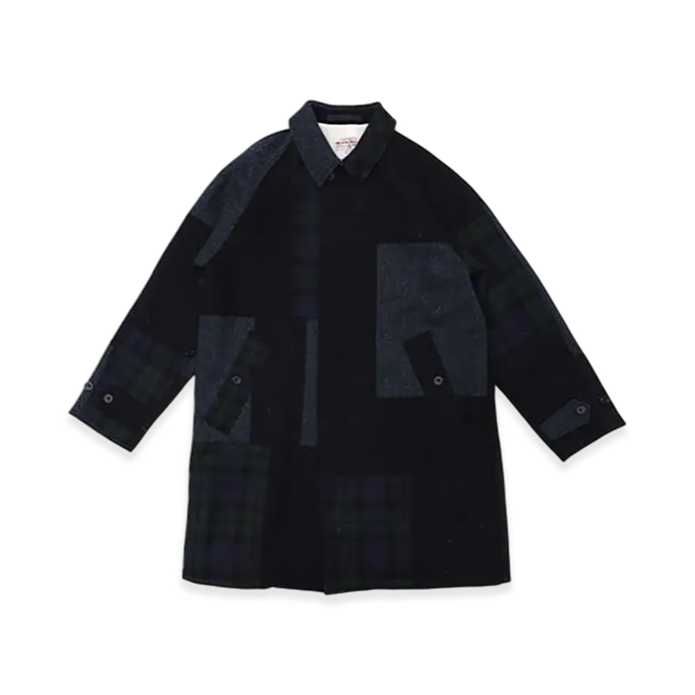 BEAMS PLUS x ACADEMY by Chris Echevarria Bal Collar Coat Harris Tweed Patchwork "Navy"