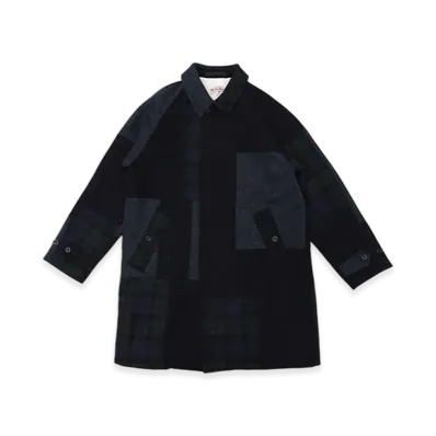 BEAMS PLUS x ACADEMY by Chris Echevarria Bal Collar Coat Harris Tweed Patchwork "Navy"