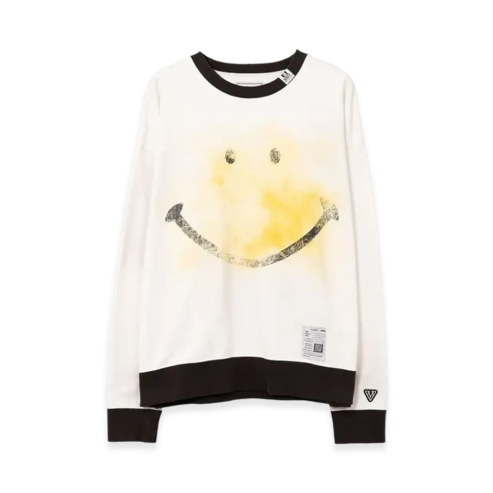 Maison MIHARA YASUHIRO Smily Face Printed Distressed Ringer Sweatshirt "White"
