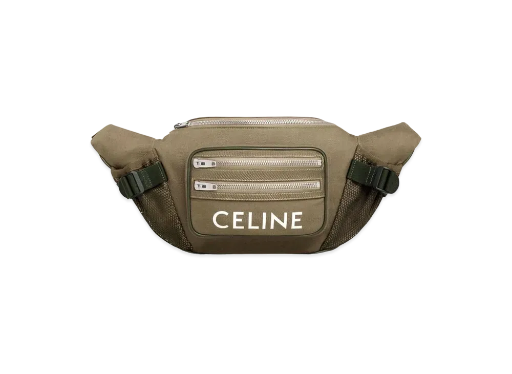 CELINE Large Zipped Belt Bag Trekking In Cotton Gabardine With Celine Print "Khaki"