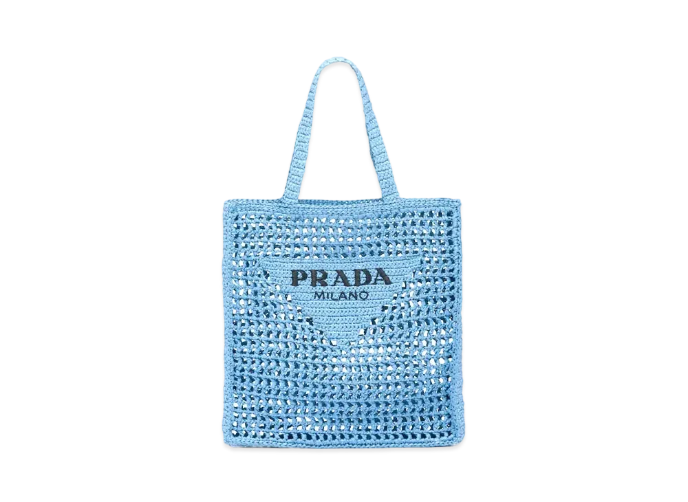 PRADA Raffia Tote Bag "Light Blue"