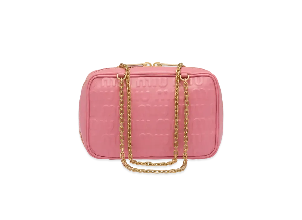 MIU MIU Logo-Embossed Leather Top-Handle Bag "Petal Pink"