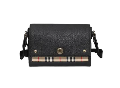 Burberry Leather & Vintage Check Notes Cross Body Bag "Black"