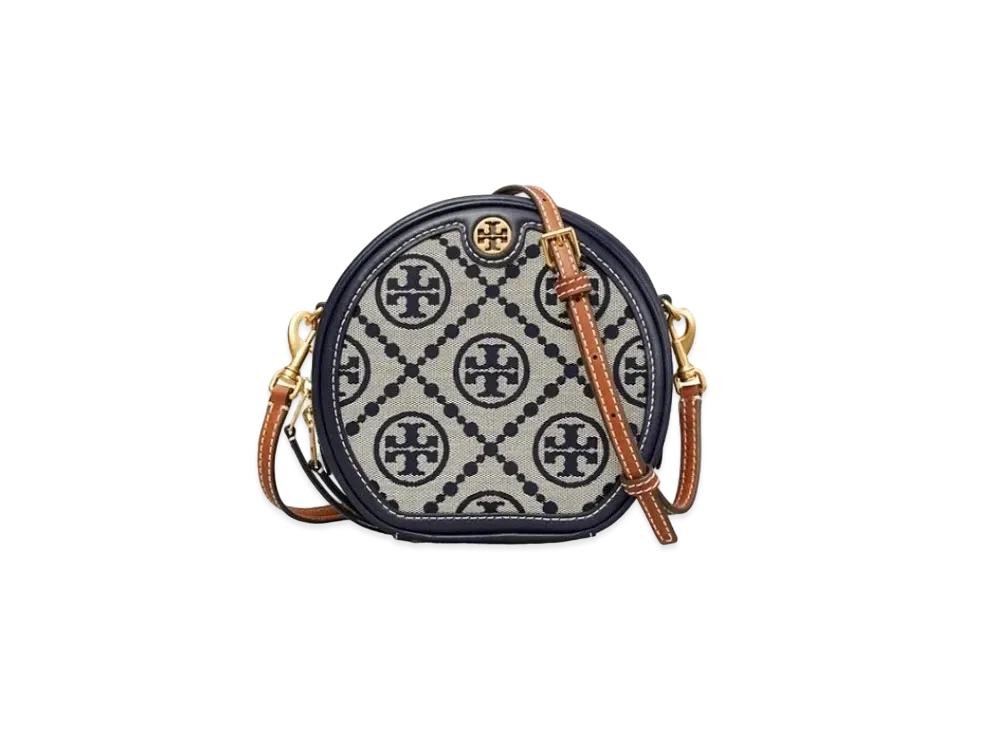 TORY BURCH T Monogram Jacquard Moon Bag "Tory Navy"