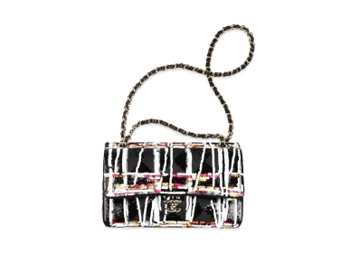 CHANEL Classic Handbags Embroidery Satin & Sequin "Black/White/Red&Gold"