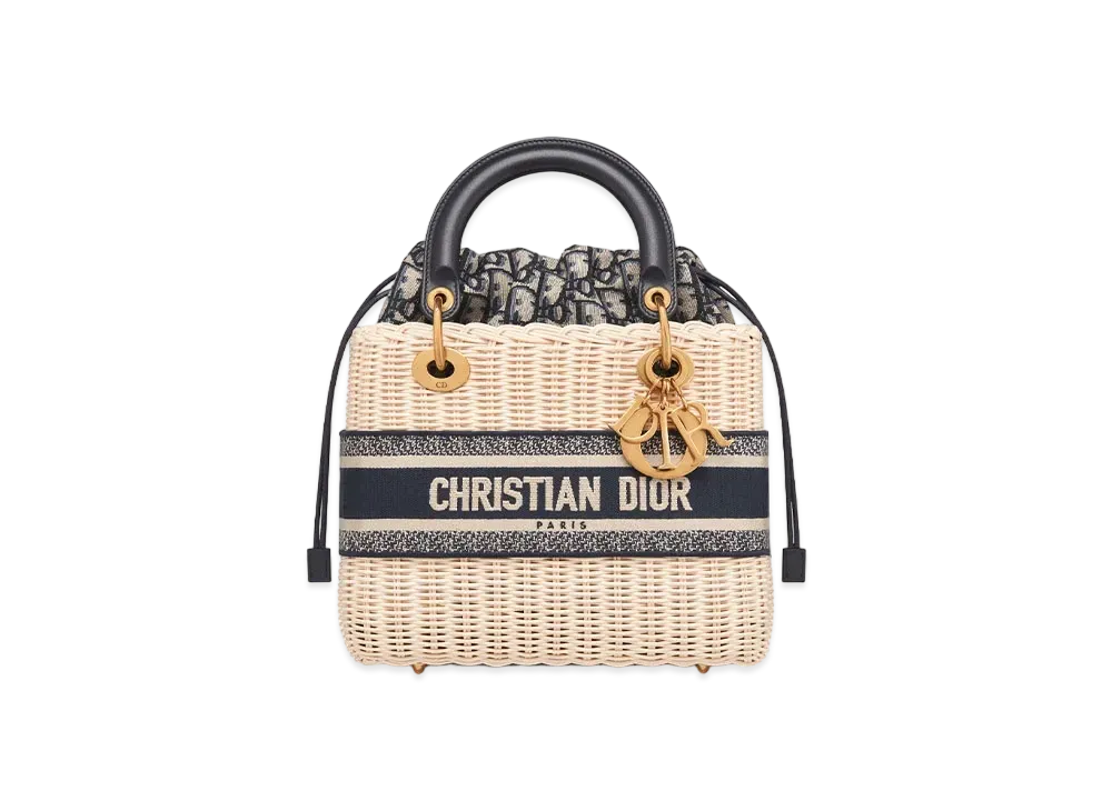 Dior Lady Dior Medium Bag Wicker & Dior Oblique Jacquard "Navy"
