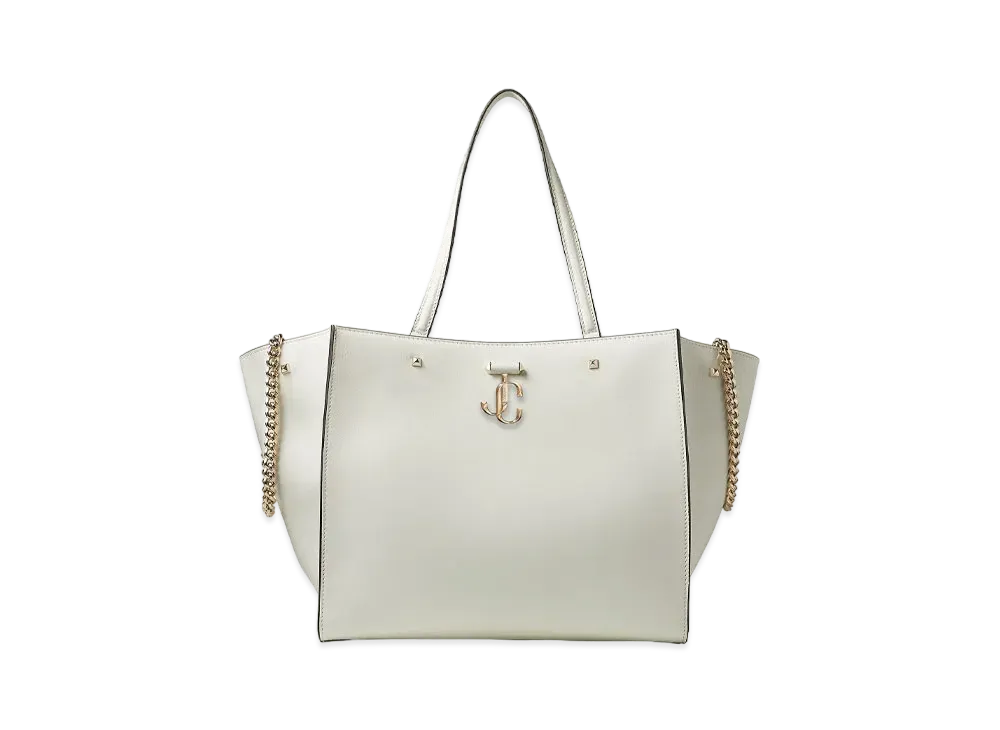 JIMMY CHOO VARENNE TOTE Light Gold JC Logo With Fine Shiny Curf Leather Tote Bag "Latte"