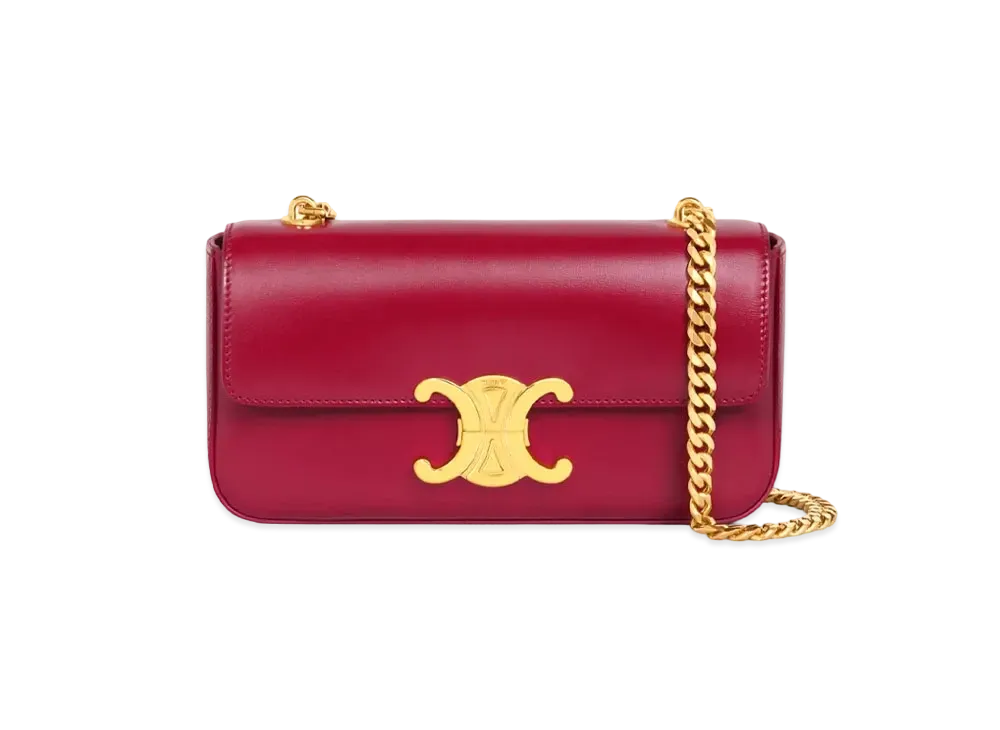 CELINE Chain Shoulder Bag Triomphe In Shiny Calfskin "Carmin"