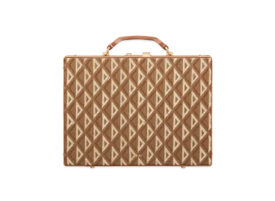 Dior Lock Brief Case CD Diamond Canvas "Coffee"