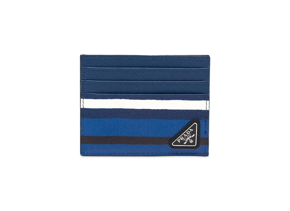 PRADA Print Saffiano Leather Card Case "Light Blue"