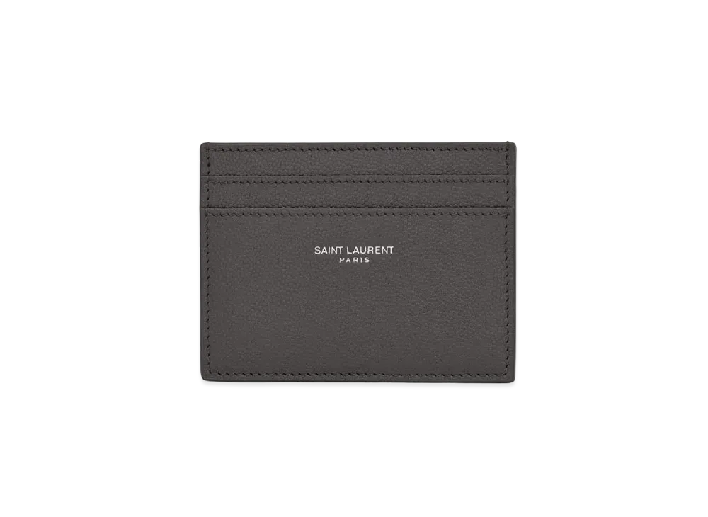 SAINT LAURENT Saint Laurent Paris Credit Card Case In Grain De Poudre-Embossed Leather "Storm"