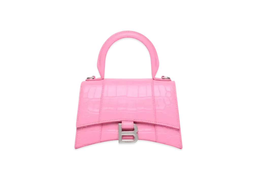 【BALENCIAGA】クロコダイルハンドbag XS アワーグラス ピンク バレンシアガ アワーグラス XS ハンドバッグ クロコダイル型押し