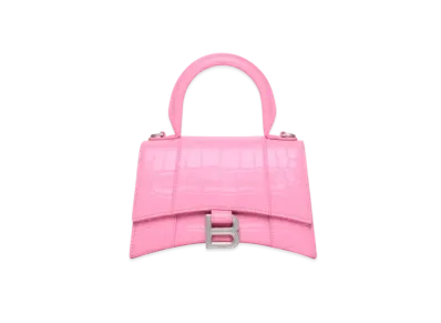BALENCIAGA Hourglass XS Handbag Crocodile Embossed "Pink"