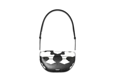 Burberry Mini Cow Print Leather Zip Olympia Bag "Black White"