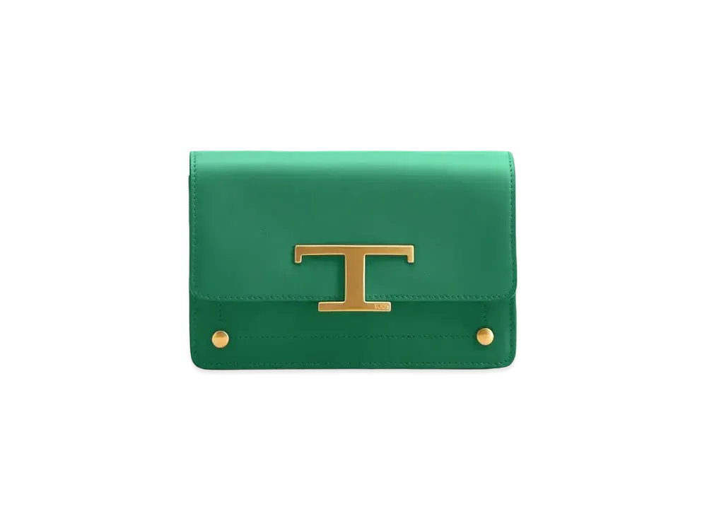 TOD'S Leather T Timeles Belt Bag With Metal Shoulder Strap Micro "Green"