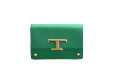 TOD'S Leather T Timeles Belt Bag With Metal Shoulder Strap Micro "Green"