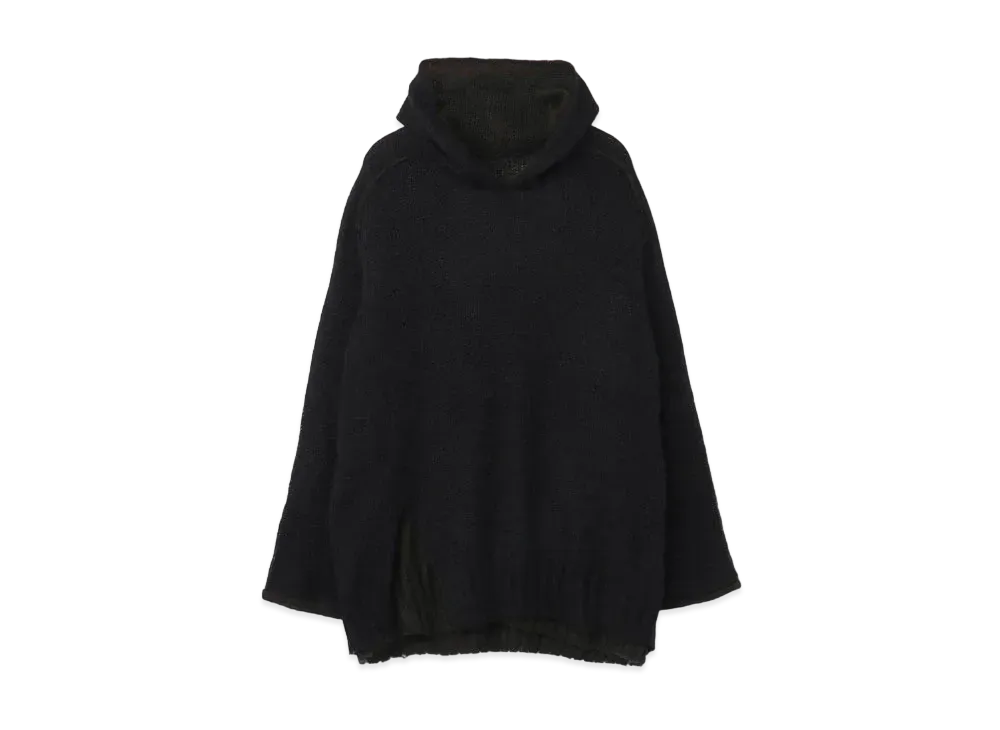 Yohji Yamamoto Pour Homme 3G PLAIN STITCH RIB REVERSIBLE RAGRAN HOODY "Black/Black"