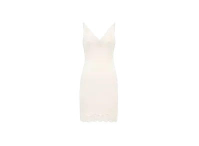 Saint Laurent Women's Laced Slip Dress in Ribbed Silk Jersey "Naturel"