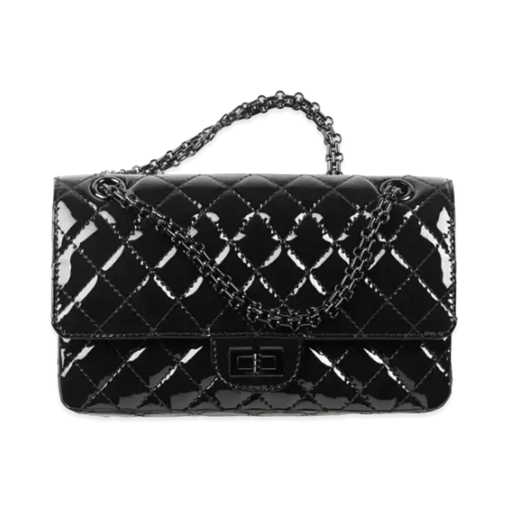 CHANEL 2.55 Handbag Patent Calfskin "Black"