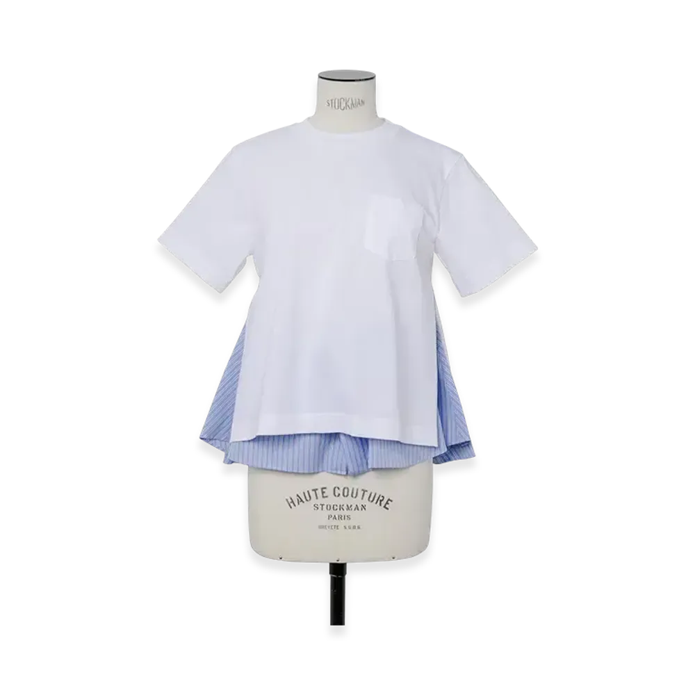sacai Poplin x Cotton Jersey T-Shirt "White/Light Blue Stripe"