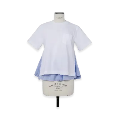 sacai Poplin x Cotton Jersey T-Shirt "White/Light Blue Stripe"