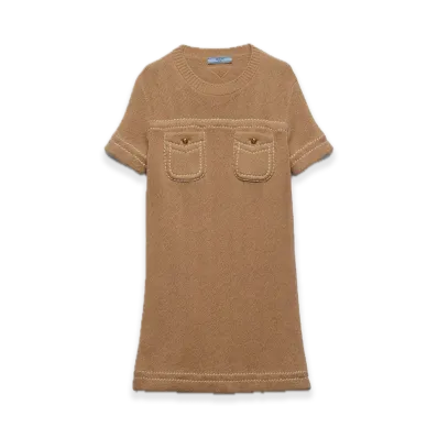 PRADA Cotton Crewneck Dress "Light Beige"