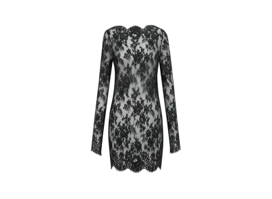 Saint Laurent Women's Long-Sleeve Dress in Chantilly Lace "Black"