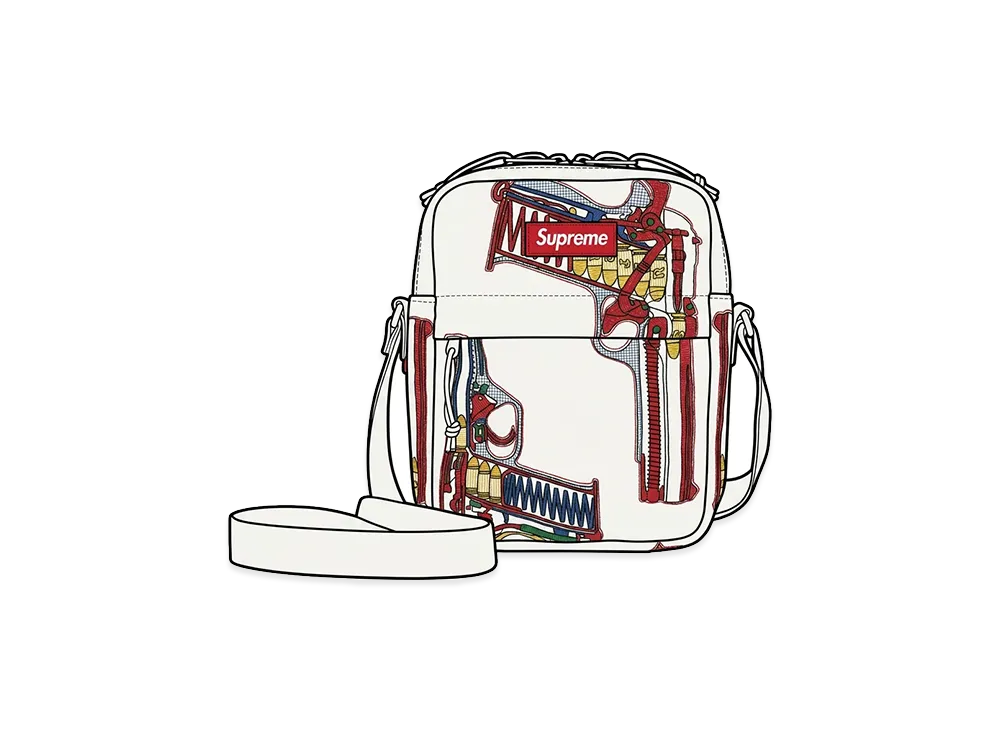Supreme Guns Embroidered Leather Shoulder Bag "White"