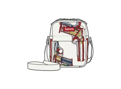 Supreme Guns Embroidered Leather Shoulder Bag "White"