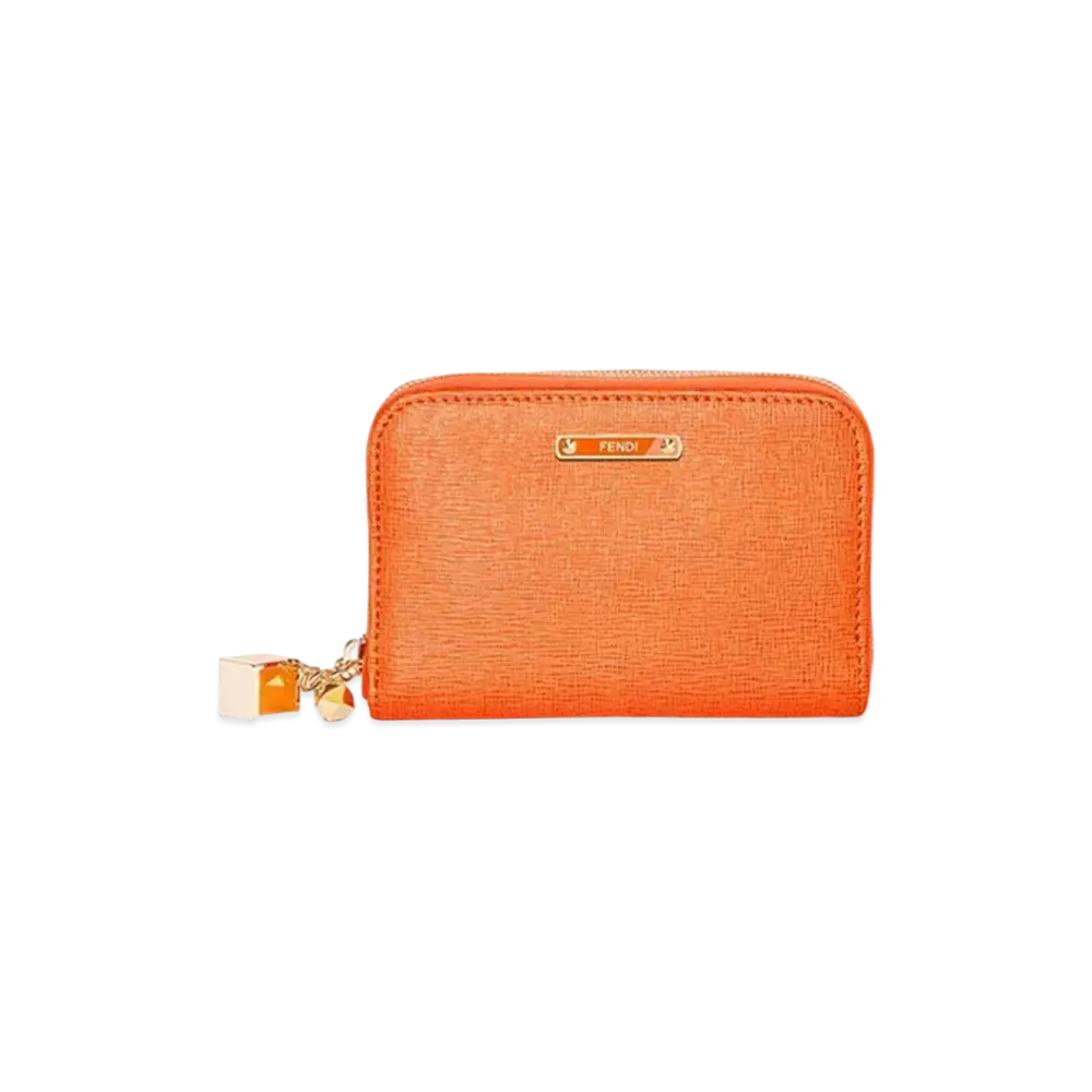 FENDI Crayons Leather Mini Zip Around wallet "Orange"