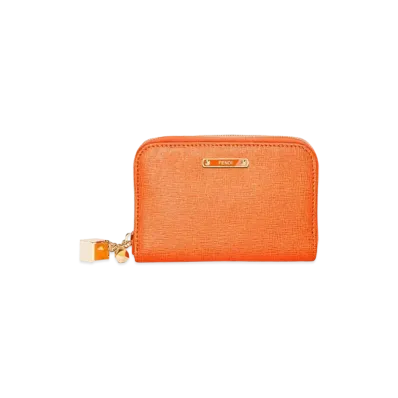 FENDI Crayons Leather Mini Zip Around wallet "Orange"