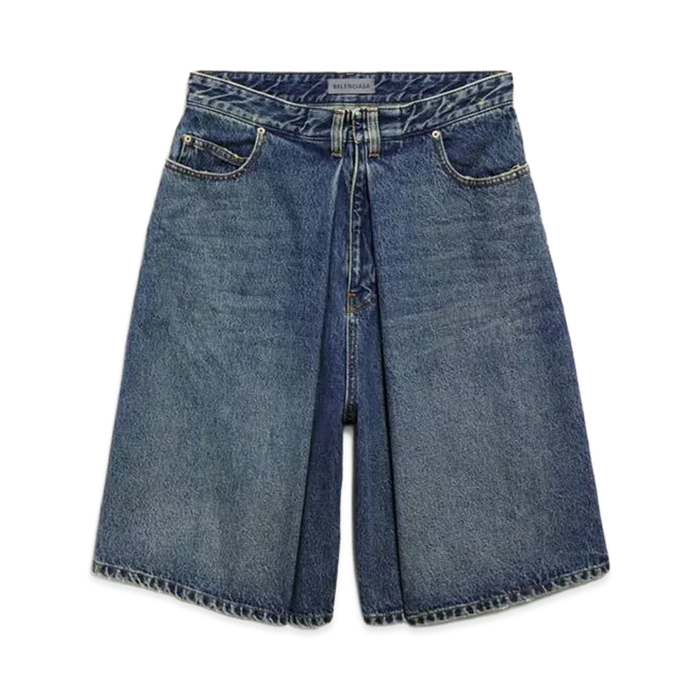 BALENCIAGA Women's Folded Shorts "Dirty Effect Vintage Blue"