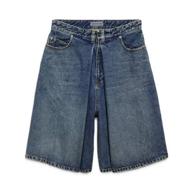 BALENCIAGA Women's Folded Shorts "Dirty Effect Vintage Blue"