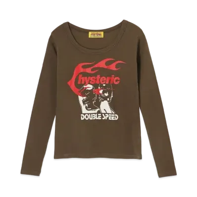 HYSTERIC GLAMOUR Hysteric Flame On Chibi T-Shirt "Brown"