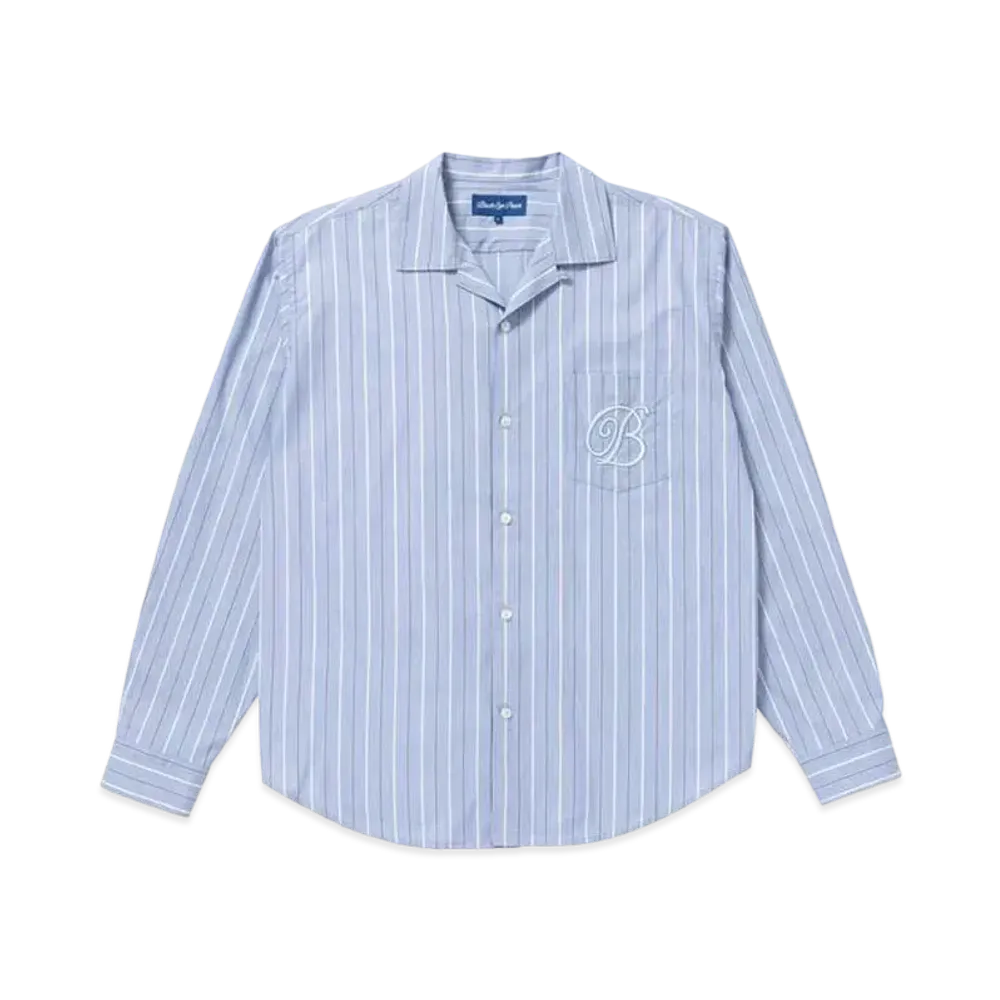 BlackEyePatch B EMBLEM OPEN COLLAR STRIPED SHIRT "Blue"