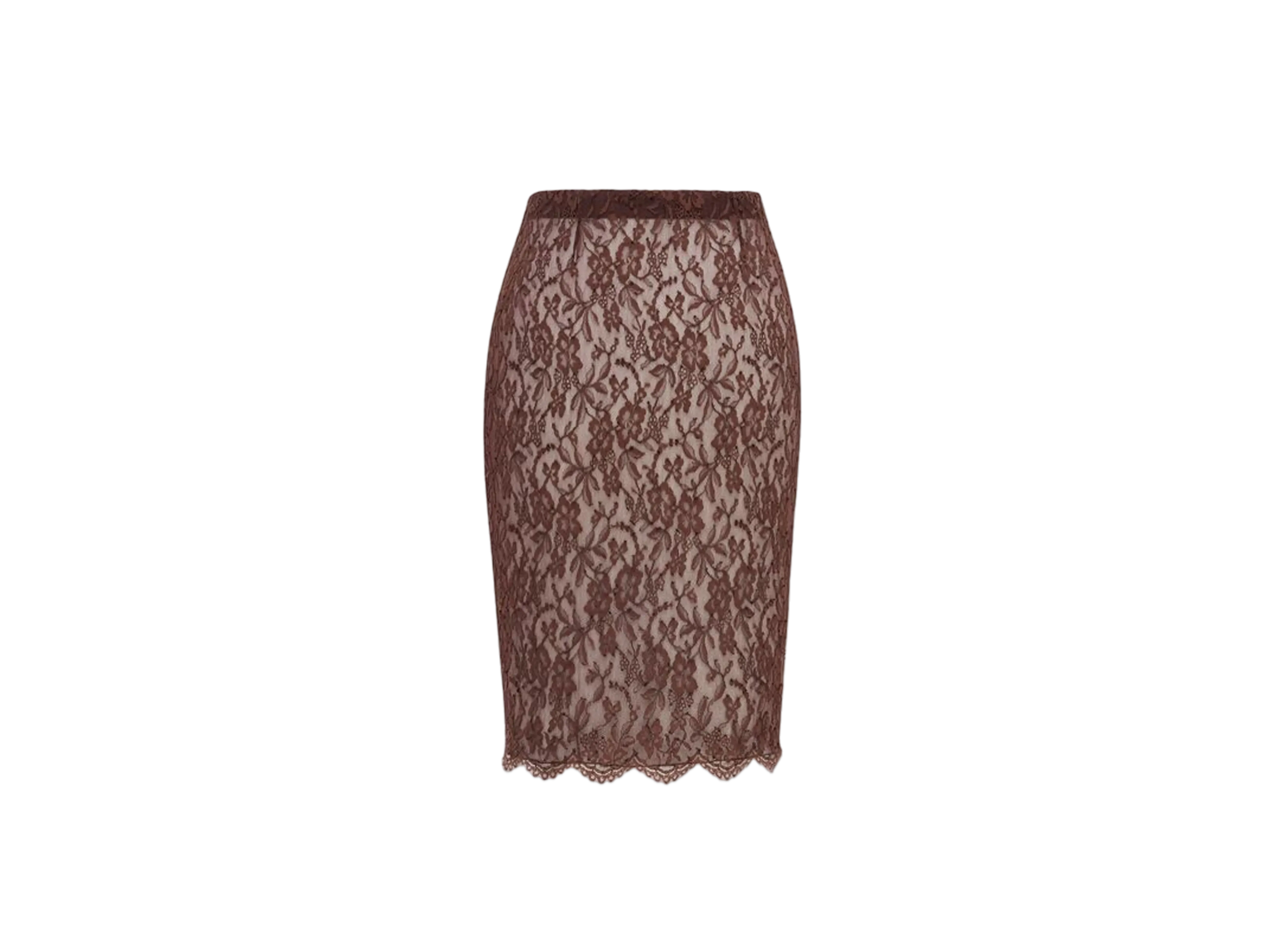 Saint Laurent Women's Pencil Skirt in Lace "Marron"
