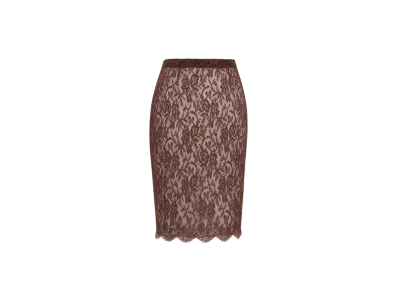 Saint Laurent Women's Pencil Skirt in Lace "Marron"