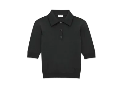 Saint Laurent Women's Polo Shirt Cassandre in Cashmere, Wool, and Silk "Black"