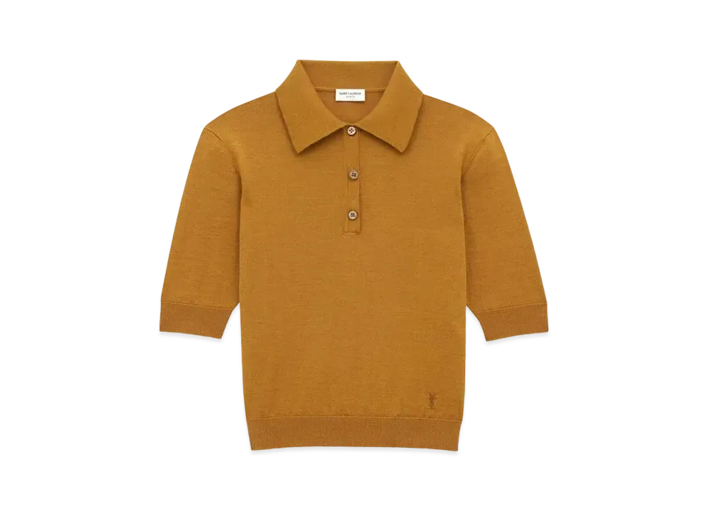 Saint Laurent Women's Polo Shirt Cassandre in Cashmere, Wool, and Silk "Marron"