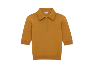Saint Laurent Women's Polo Shirt Cassandre in Cashmere, Wool, and Silk "Marron"