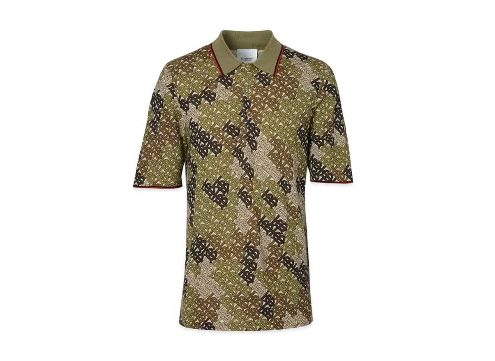 Burberry Men's Thorney Monogram Motif Polo Shirt "Khaki"