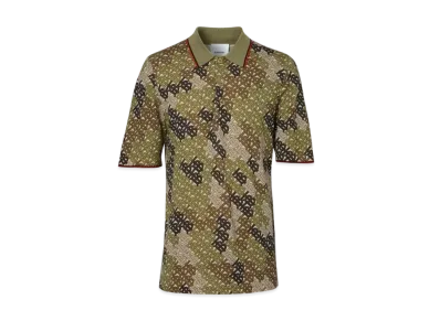 Burberry Men's Thorney Monogram Motif Polo Shirt "Khaki"