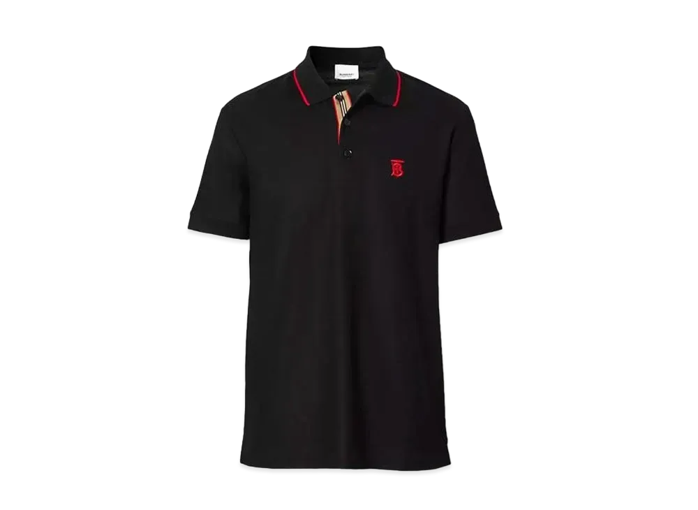 Burberry Men's Icon Stripe Placket Cotton Pique Polo Shirt "Black"