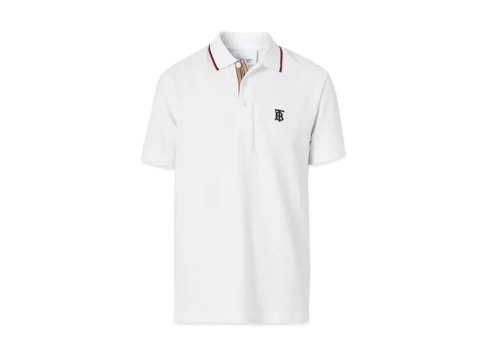 Burberry Men's Icon Stripe Placket Cotton Pique Polo Shirt "White"