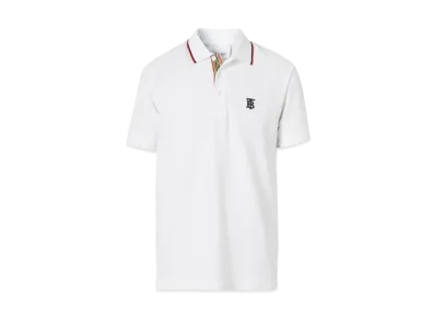 Burberry Men's Icon Stripe Placket Cotton Pique Polo Shirt "White"
