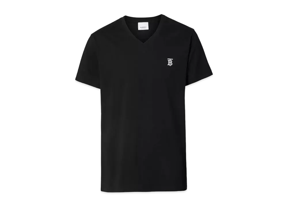 Burberry Men's Monogram Motif Cotton V-Neck T-shirt "Black"