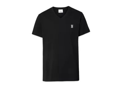 Burberry Men's Monogram Motif Cotton V-Neck T-shirt "Black"