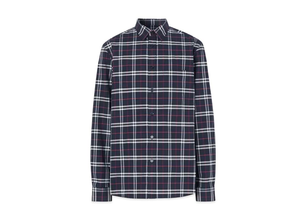 Burberry Men's Check Stretch Cotton Shirt "Navy"