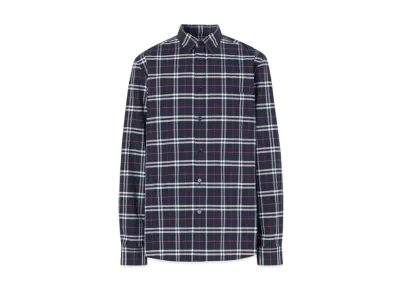 Burberry Men's Check Stretch Cotton Shirt "Navy"